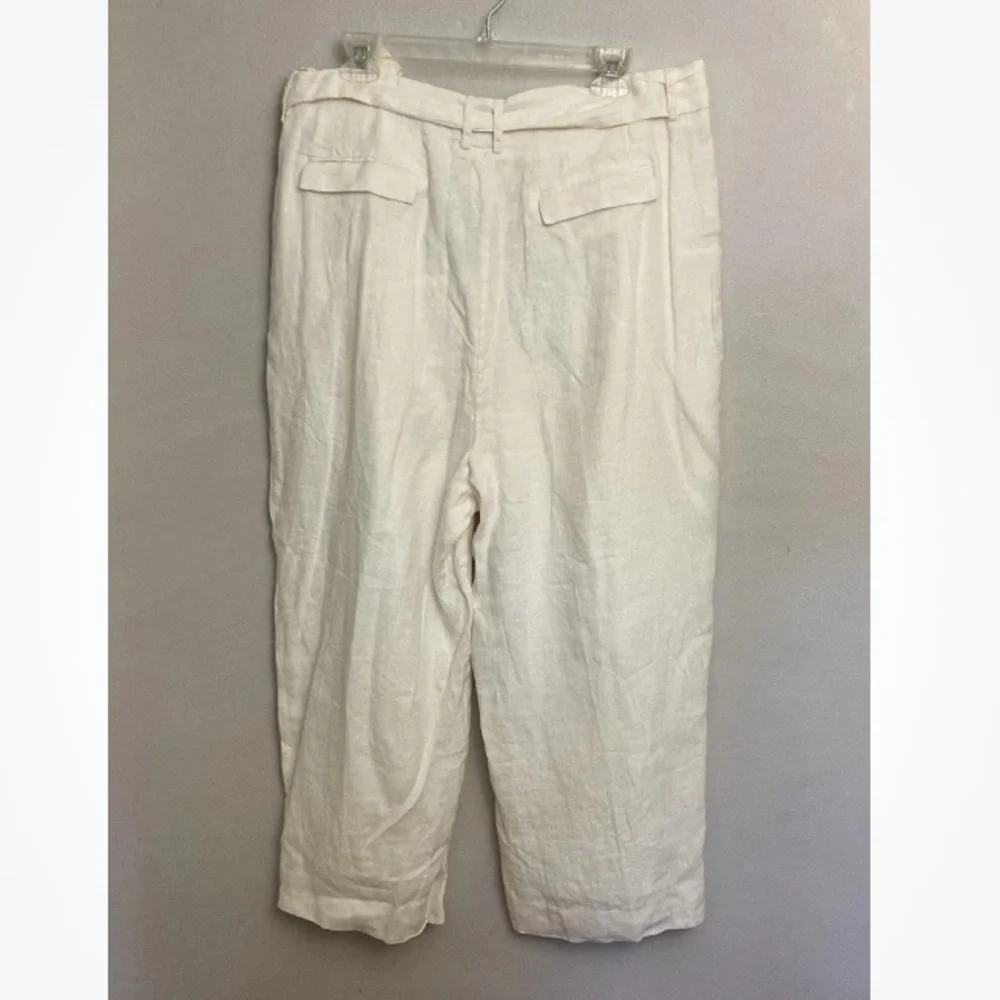 7-24 J Crew White 100% Linen Cropped Pants Wide Leg Belted 16 NWT NEW